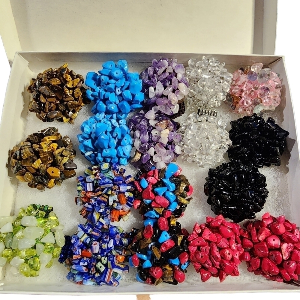 Large cluster beaded stone adjustable elastic stretch ring multiple selection